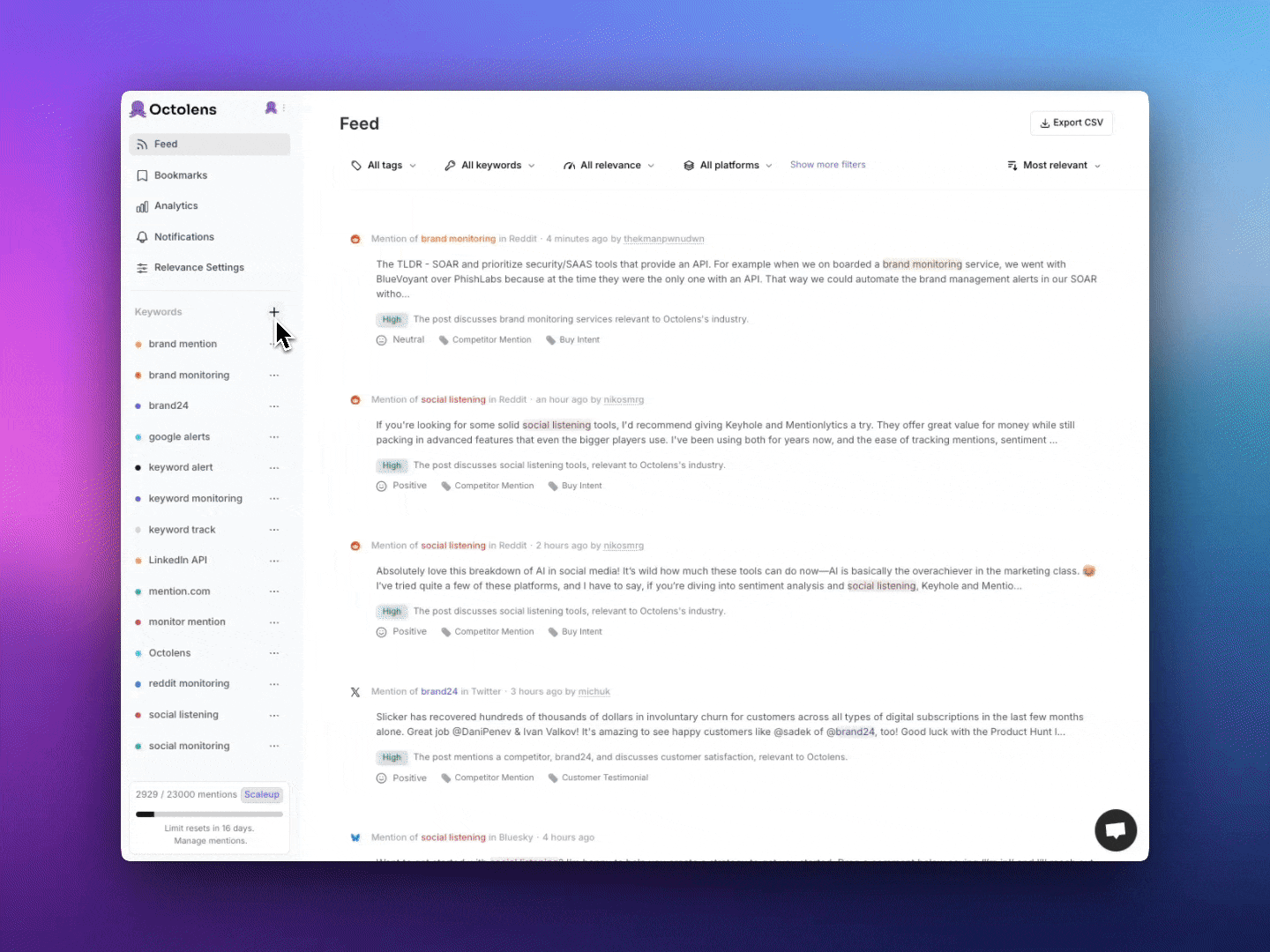 octolens social media monitoring
