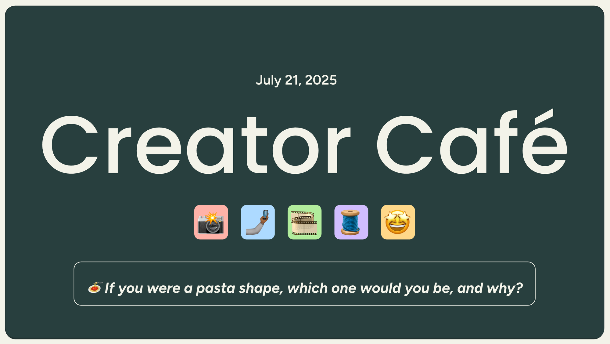 A snapshot of the slide deck created for the Creator Café workshop.